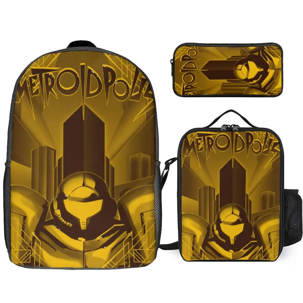 Набор 3 в 1 17 дюймов рюкзак сумка для ланча ручек metroidsspol Metroidss долговечная зубная