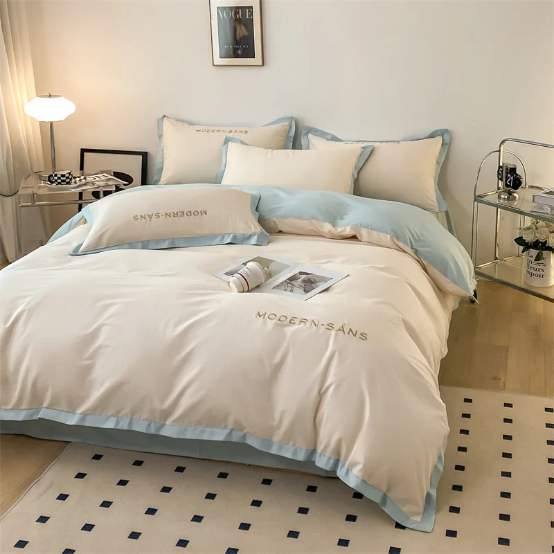 

Однотонный простой хлопковый комплект из трех предметов Комплект постельного белья из четырех предметов Пододеяльник Простыня наволочка кремовый