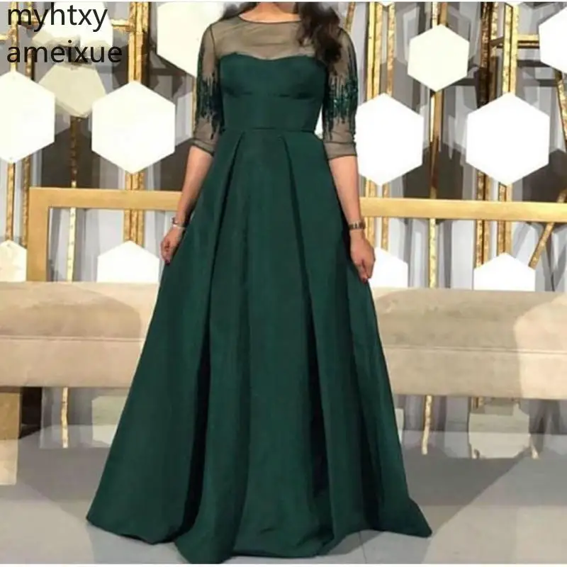 

New High Neck Simple Custom Evening Event Dresses Long 2023 Gowns Robe De Soiree Musulman Mother Of The Bride Plus Size