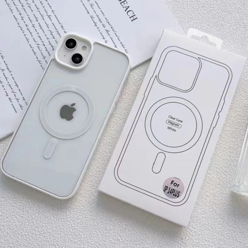 

Transparent Magnetic For iPhone 14 13 11 12 Pro Max X XR XS Magsafe Wireless Charge Case Silicone Bumper Clear Hard PC Cover