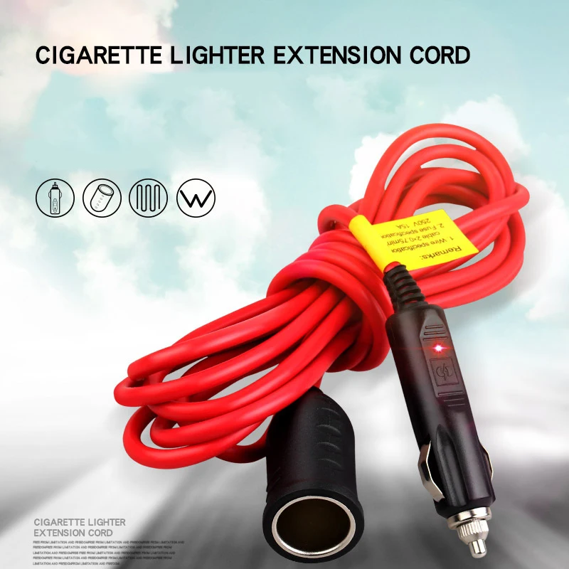 

12V24V Car Extension Cable of Male Female Socket Cable Adapter Car Cigarette Lighter Cigarette Lighter Plug with Indicator Light