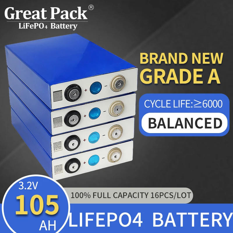 

100% Full Capacity 8PCS 3.2V 105Ah Brand New Grade A LiFePO4 Battery Cell Rechargeable Deep Cycle Lithium Ion Solar Power Bank