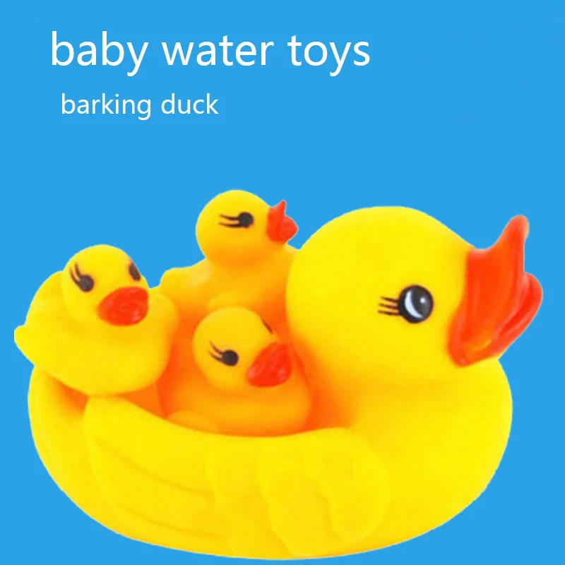 4PCS Baby Toys Water Floating Children Water Toys Yellow Rubber Duck Ducky Baby Bath Toy for Kids Squeeze Sound Squeaky Pool