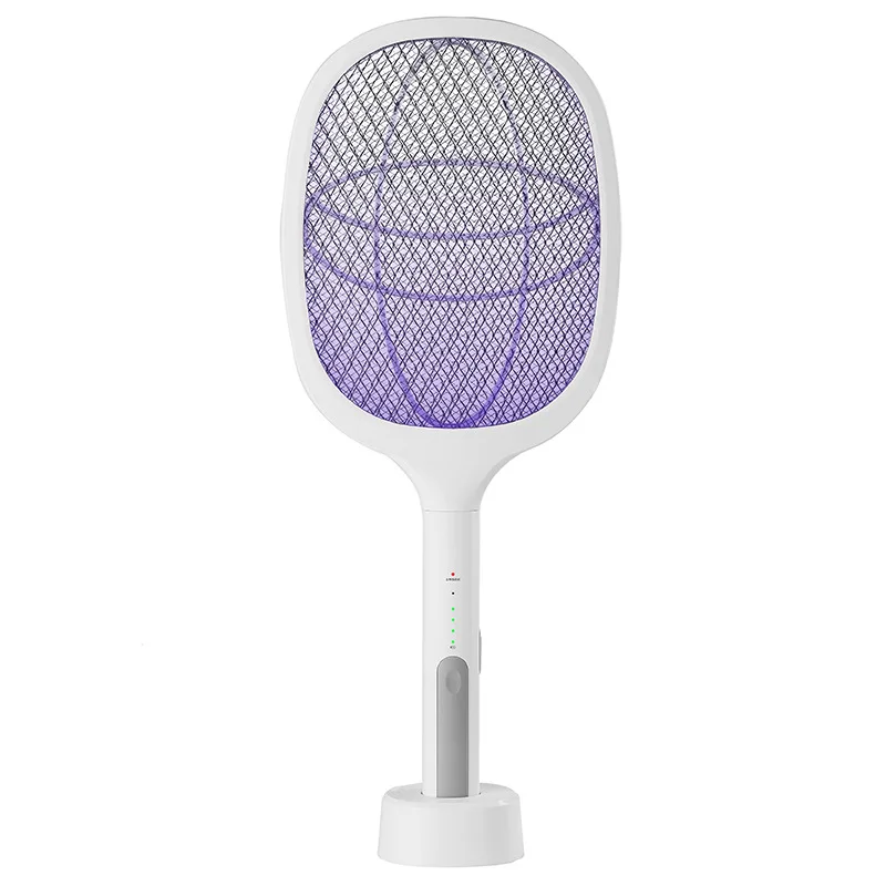 2-in-1 Electric Flies Swatter Killer Fly Zapper Racket with UV Lamp Rechargeable Mosquito Trap Racket Anti Insect Bug Zapper