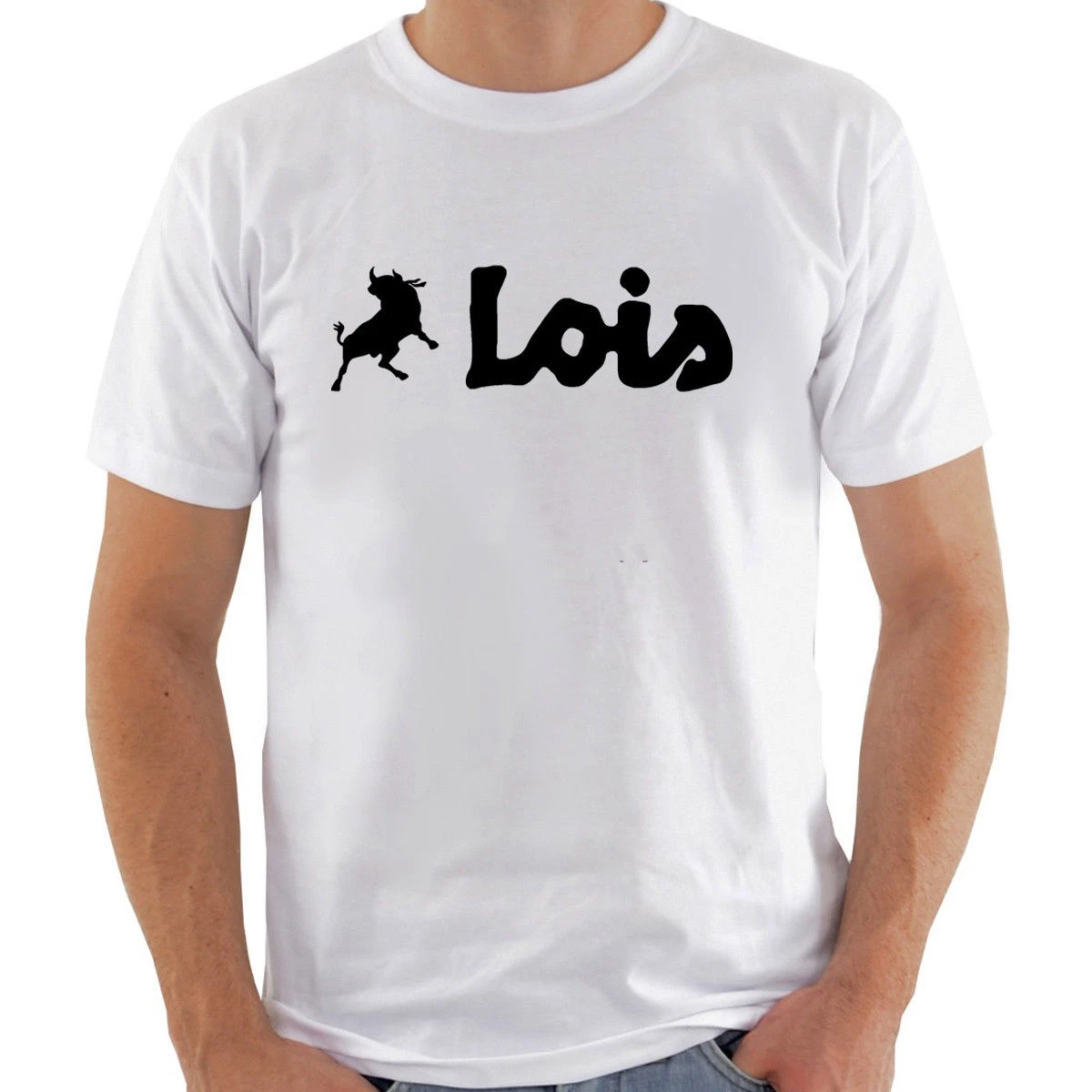 

Lois Logo Famous Brand Men White T-Shirt Short Sleeve Graphic Tee