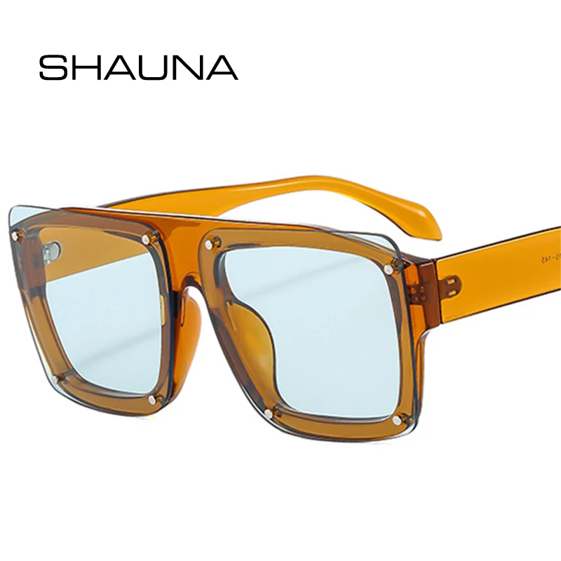 

Мужские и женские квадратные очки SHAUNA, солнцезащитные очки с прозрачными градиентными линзами и заклепками, UV400