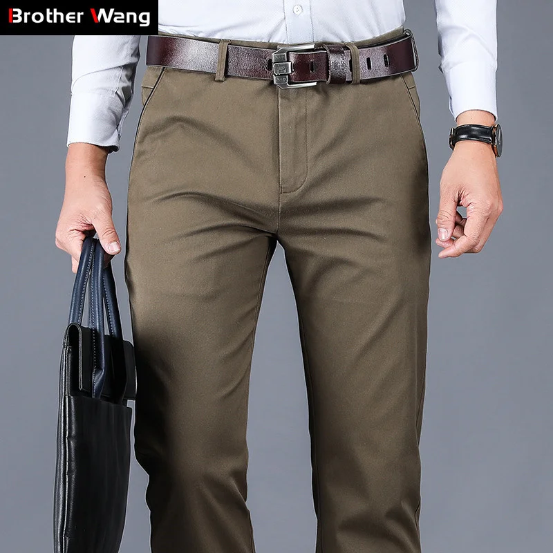 

4 Colors 98% Cotton Casual Pants Men 2022 New Classic Style Straight Loose High Waist Elastic Trousers Male Brand Clothes