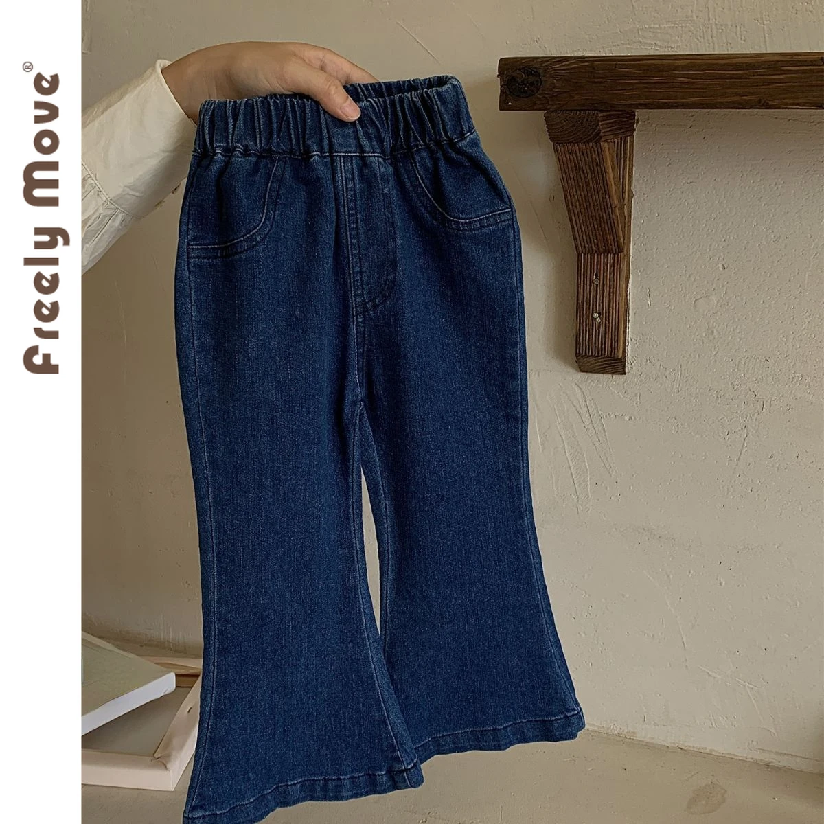 

Freely Move Baby Stretch Denim Trousers Kids Girls' Clothes 2023 New Girls Solid Flare Pants Children Clothing Outer Wear Pants