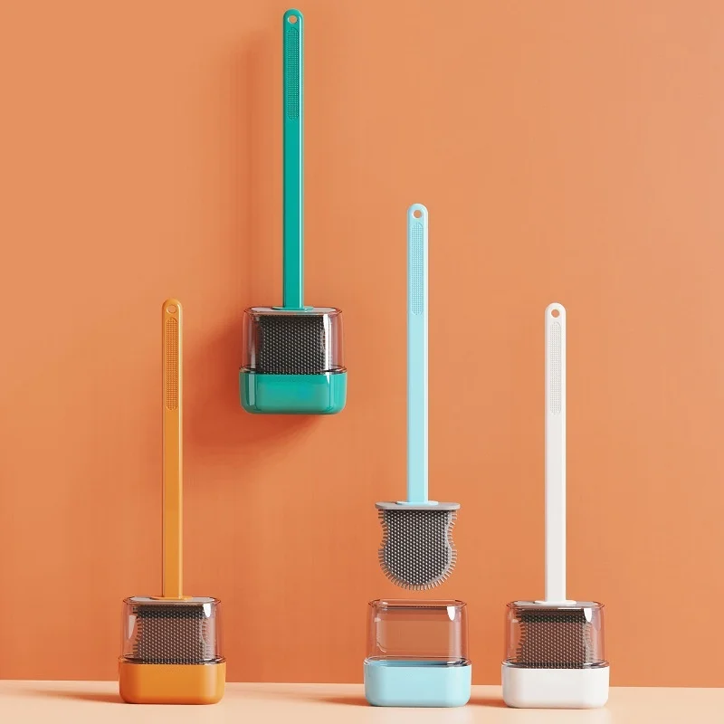 

Silicone Toilet Brush Set Crystal Wall-mounted Household Toilet Cleaning Brush with Long Handle Soft Bristles Without Dead Ends