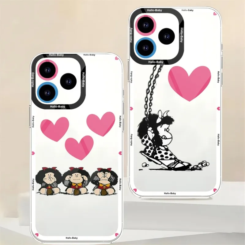 

Cartoon Mafalda Phone Case for IPhone 14 Plus 13 12 11 Pro Max Mini Soft Transparent Angel Eyes Shell Cover