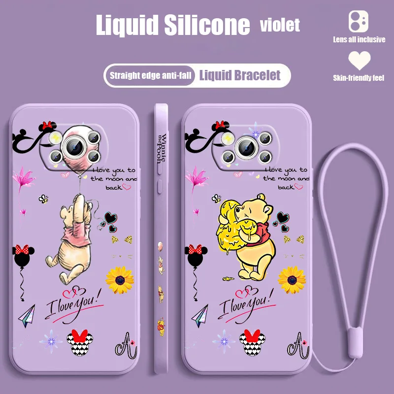 

Winnie the Pooh Love For POCO C55 C50 C40 M5S M4 M3 F4 F3 X5 X4 X3 X2 NFC GT Pro Liquid Left Rope Lanyard Phone Case