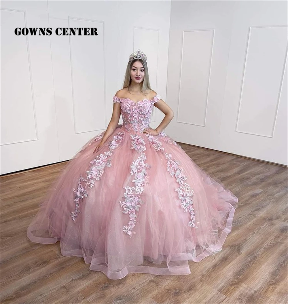 

Flowers Quinceanera Dresses Ball Gown Birthday Party Dress Lace Up Graduation Gown Off The Shoulder quinceanera de 15 anos 2022