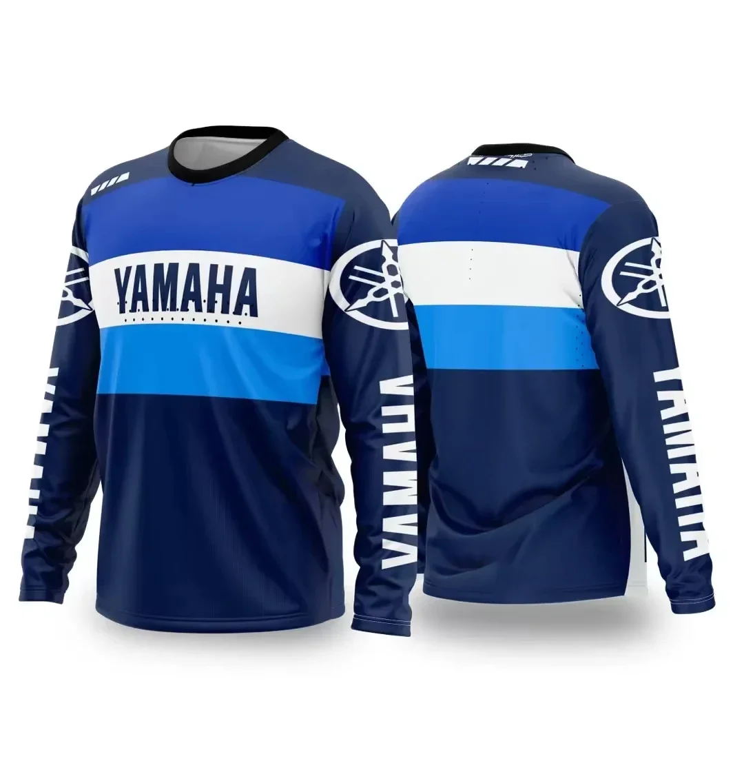 Фото Летний мотоциклетный костюм YAMAHA для мужчин и женщин, свободный, дышащий, быстросохнущий, для бездорожья, гоночный костюм, спортивная футболка с длинными рукавами и 3D-принтом №5