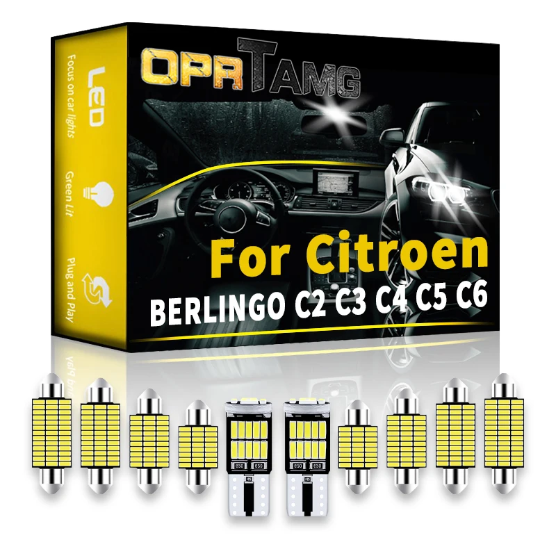 

OPRTAMG Canbus LED For Citroen BERLINGO C2 C3 C4 C5 C6 Canbus Vehicle Indoor Dome Map Reading Trunk Light No Error Auto Lamp Kit