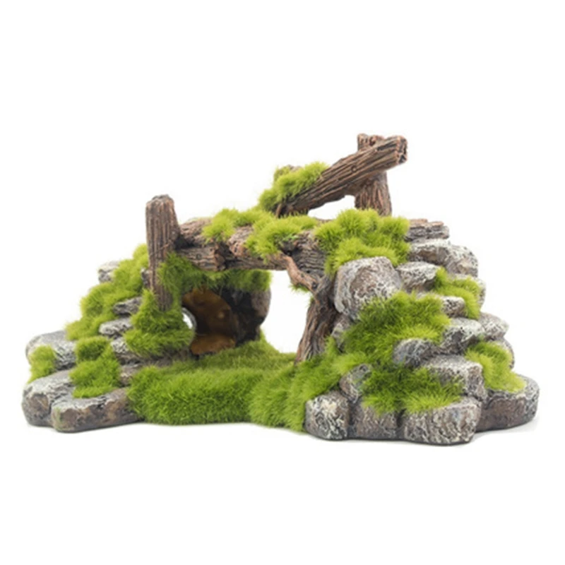 

Aquarium Decor Resin Bridge Betta Cave Realistic Rocks with Grass Fish Tank Ornaments Shelters Hideout for Aquatic Pets