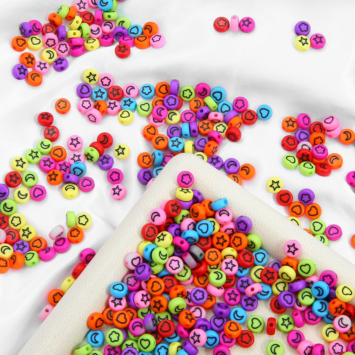 Акриловые плоские бусины в форме звезды и луны 7x4 мм около 100 шт. ручной работы для