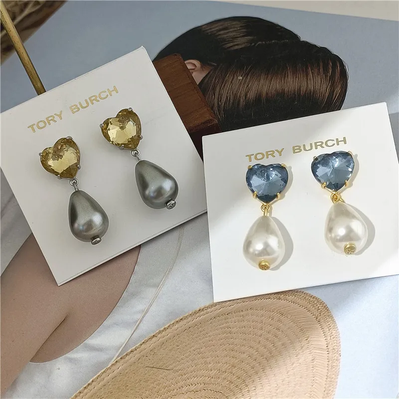 

Europe and America love zircon water drop pearl pendant elegant earrings