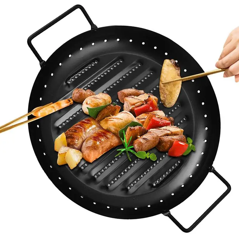 

BBQ Plate Non-Stick Curved BBQ Stovetop Grill Plate Round Griddle Grill Pan Non-Stick BBQ Stovetop Grill Plate For Camping And