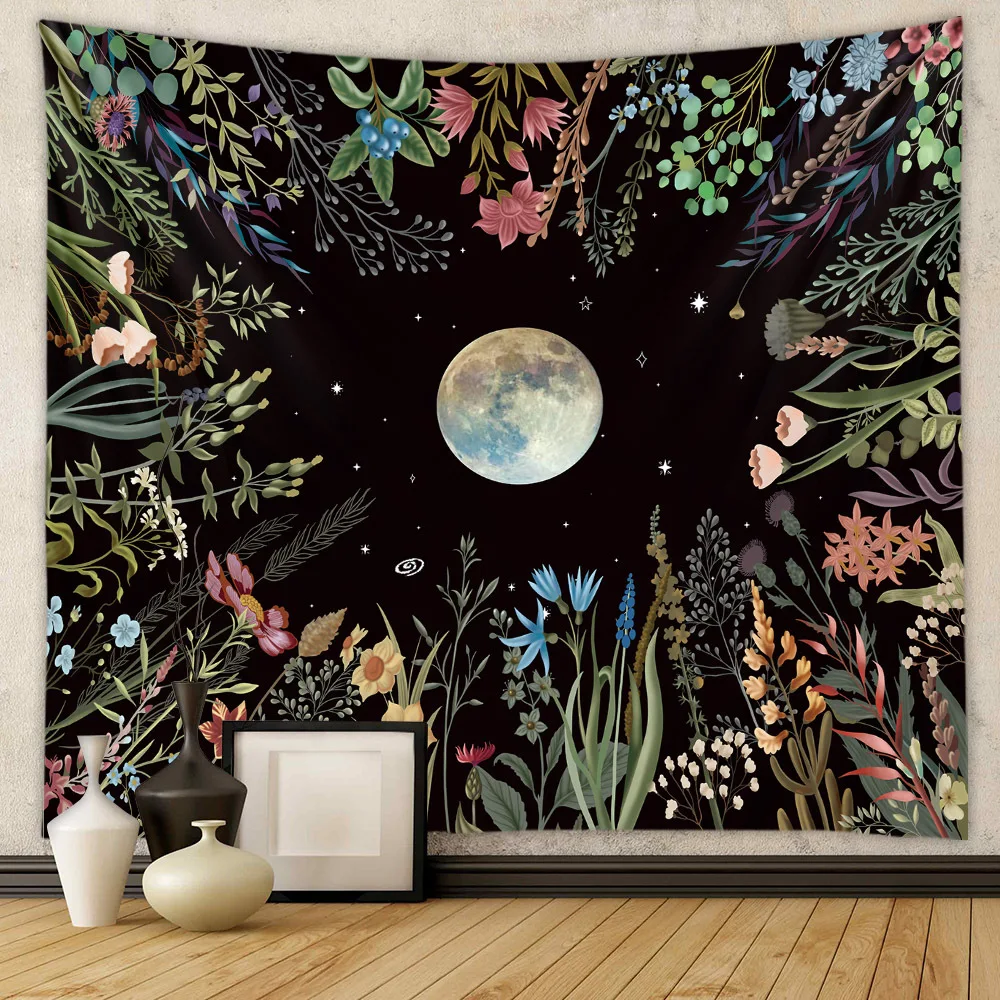 

Psychedelic Moon Flowers Colorful Abstract Trippy Boho Hippie Tapestry Wall Hanging Tapestries for Home Dorm Fantasy Decor