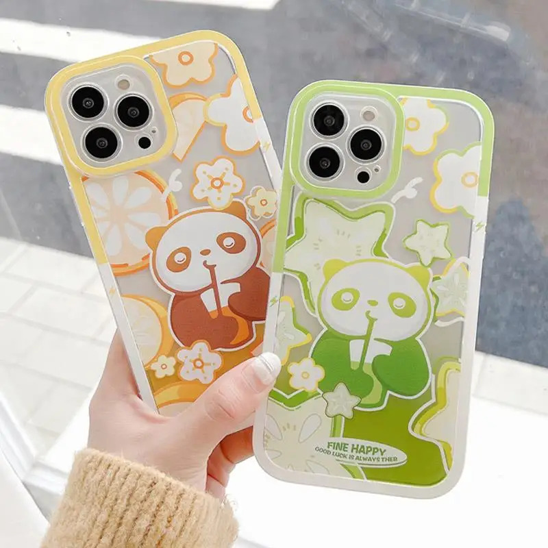

Cute Cartoon Panda Pattern Clear Transparent Case For iPhone 13 Pro Max Camera Lens Protective Soft Cover For Apple 12 Pro Max