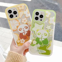 cute cartoon panda pattern clear transparent case for iphone 13 pro max camera lens protective soft cover for apple 12 pro max