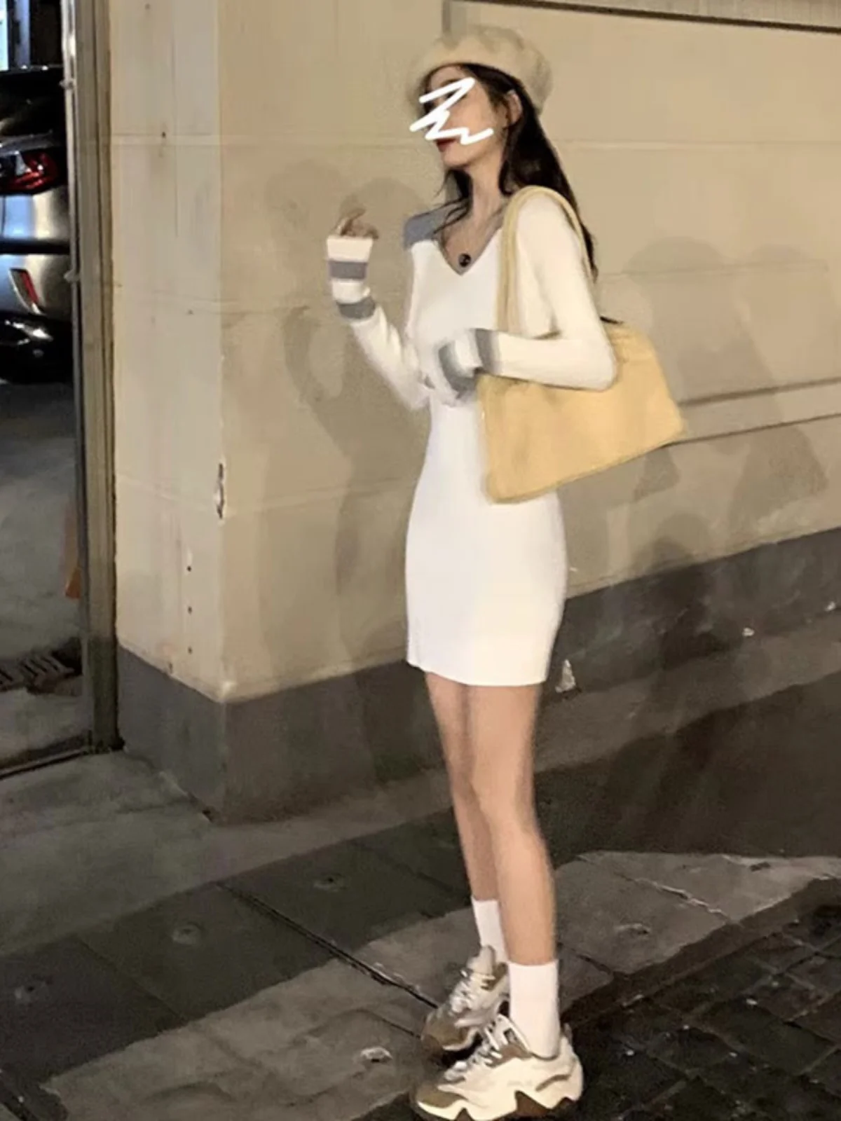 Французское трикотажное платье High Sense с v-образным вырезом женское ранняя осень