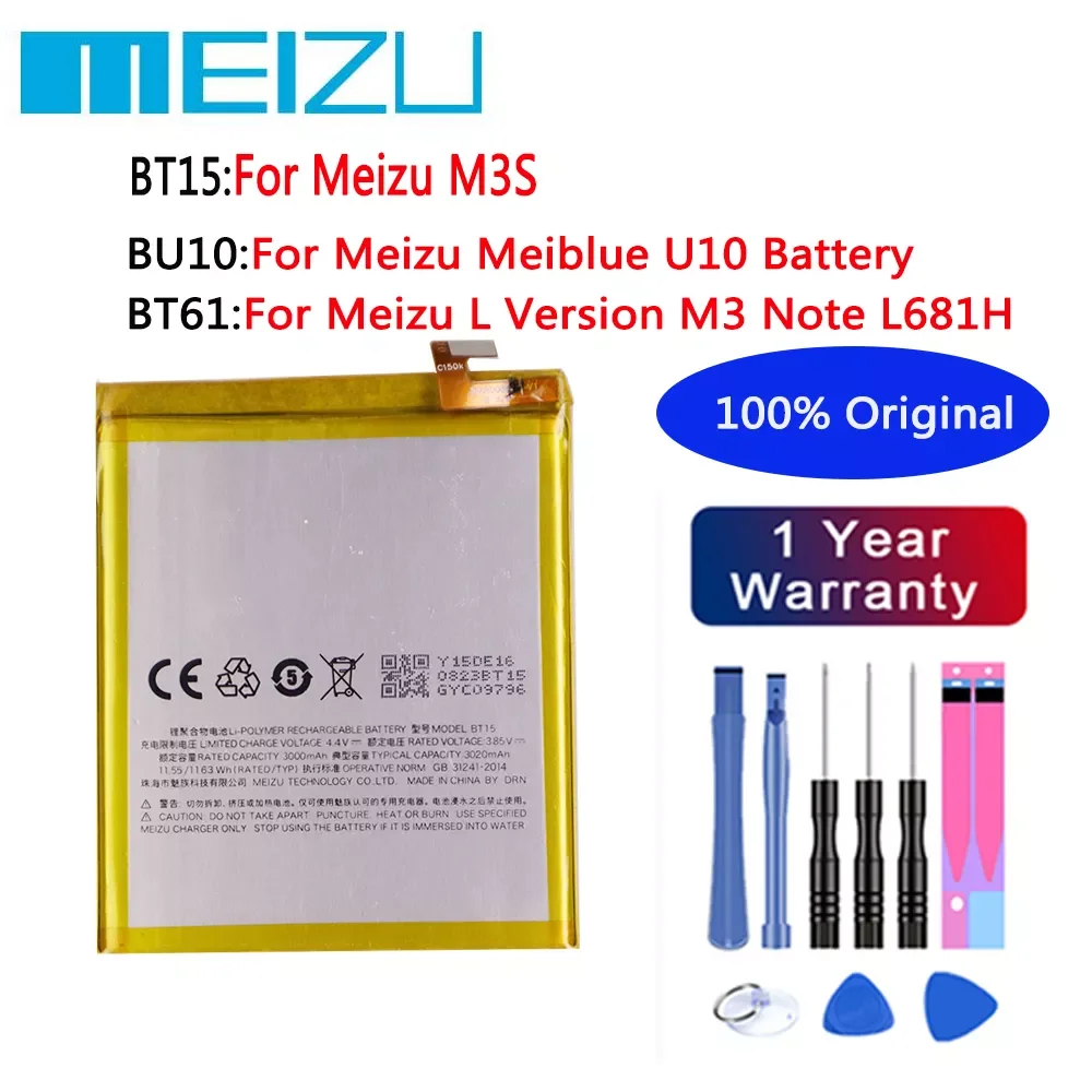 

New BT15 BT61 BT68 BU10 Original Battery For MEIZU M3 M3S mini L Version M3 Note L681H BU10 Mobile Phone Replacement Battery