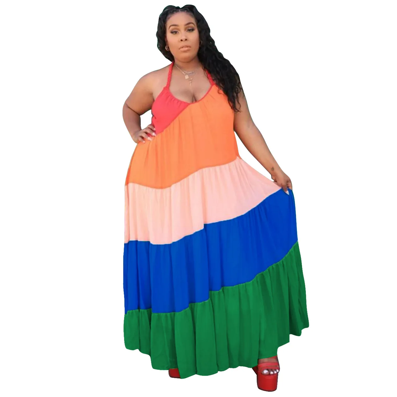 

Summer Fashion Style African Women Sleeveless Spaghetti Strap Long Dress African Dress Women