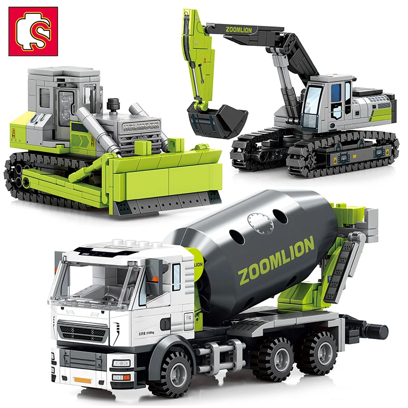 SEMBO Excavator Truck Mixer Crane Bulldozer Building Construction Blocks City Engineering Cars Bricks Toys Gifts for Kids Boy