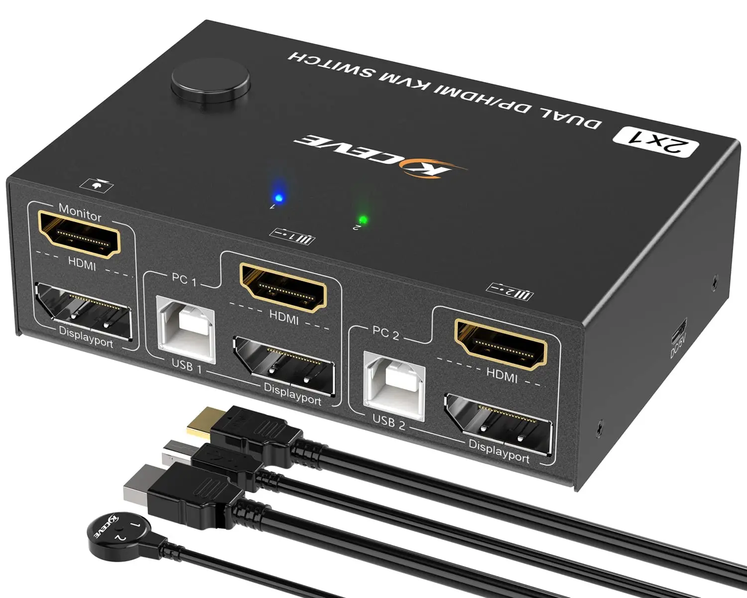 KCEVE двойной монитор KVM переключатель HDMI и DP 2 порта 4K @ 60 Гц, HDMI DP расширенный переключатель дисплея для 2 компьютеров с 2 мониторами