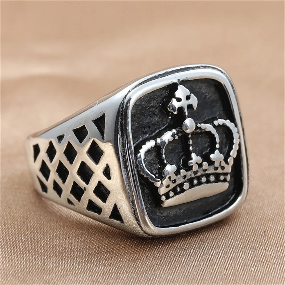 

Men's Vintage Titanium Steel Crown Ring Jewelry Gift Size 7-13