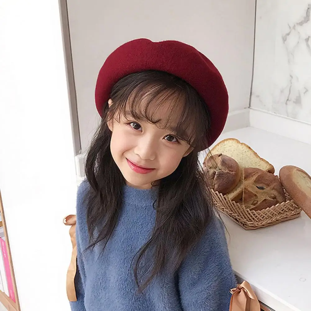 

Шапка для девочек, простая шерстяная теплая зимняя шапка для девочек, детский берет во французском стиле для улицы