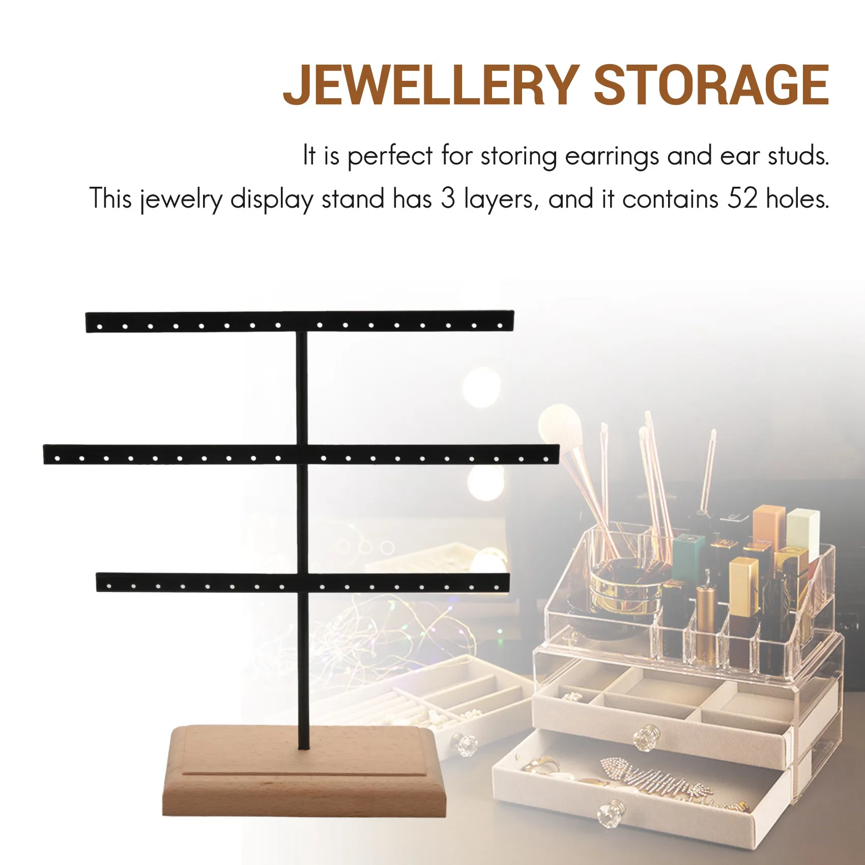 Fashion 52 Hook Earring Jewelry Organizer Earring Organizer Hanging Holder Necklace Display Stand Box Holder Rack Jewelry