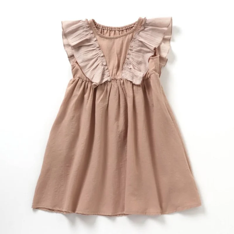 

2022 Kids Girls Summer Dress Children Causl Clothing Baby Cute Bow Princess Sleeveless Dress Two Color Patchwork, #7010