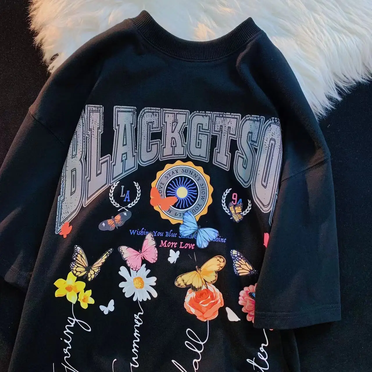 

American Retro Flower Butterfly Print Woman Tshirts Summer Casual Y2k Aesthetic Oversized Tee Short Sleeve Top Teens Harajuku