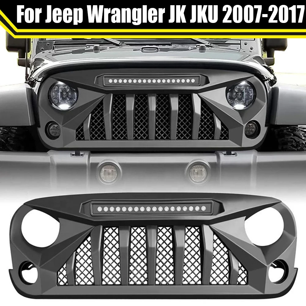

Car Racing Grills Bumper Mesh Modified Grill Fit For Jeep Wrangler JK JKU 2007-2017 w/LED4x4 Off Road Front Grille Accessories