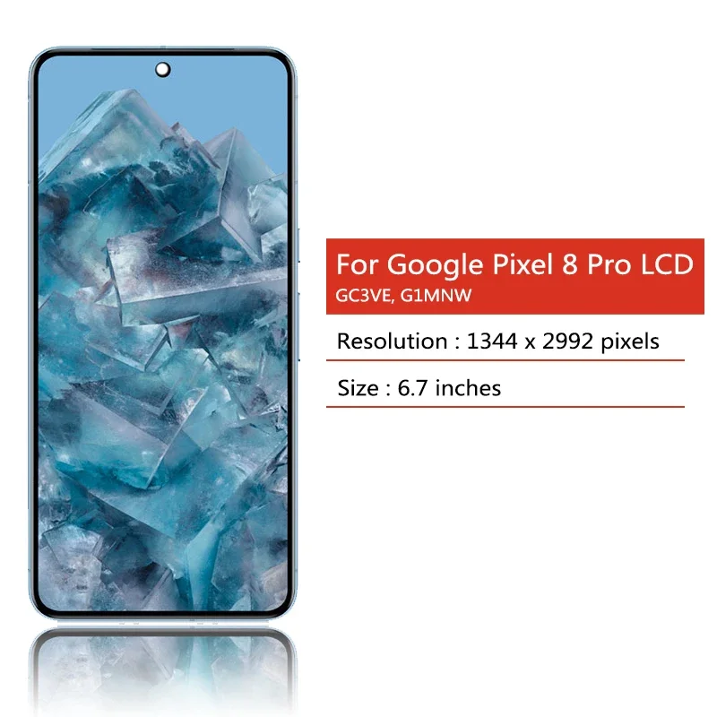 Фото Качество OLED для Google Pixel 8 Pro, ЖК-дисплей, сенсорный экран, дигитайзер, панель в сборе, GC3VE G1MNW, дисплей с рамкой №2