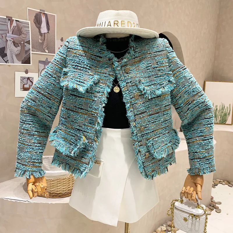 New Women's Clothing 2022 Autumn Winter Tweed Western-style clothes tassel Long sleeve short coat