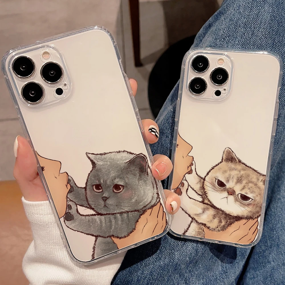 

Cute Cat Luxury Ultra Thin Clear Phone Case For iPhone 11 12 13 Pro Max 13 12 Mini X XR XS Max SE 6 6s 7 8 Plus Soft Celular