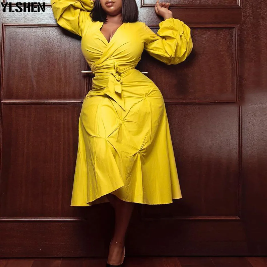 

Summer Midi Dress African Dresses for Women 2021 Elegant Clothes Long Lantern Sleeve Robe Africain Vetement Femme Casual Vestido