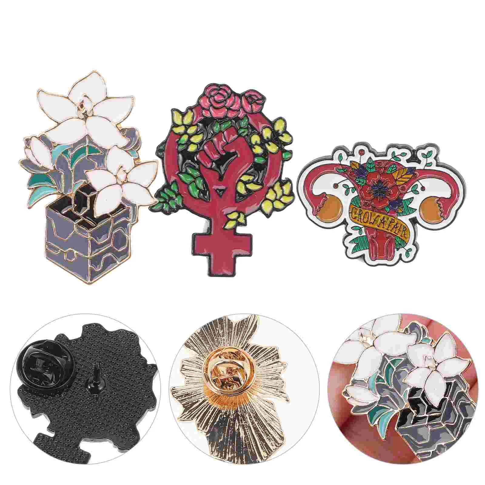 

3 Pcs Lapel Pin Feminist Brooch Decorative Clothing Gift 3.8x2.6CM Creative Badge Uterus Brooches Alloy