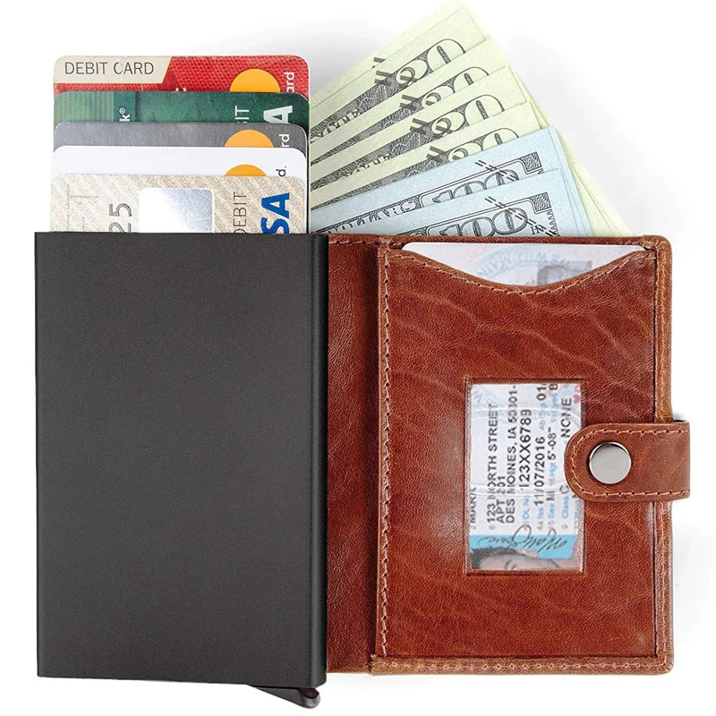 

Customize Name 100% Genuine Leather Men's Wallet Card Holder Business Anti-Theft Credit Card Rfid Wallet Retro Coin Money Wallet