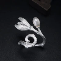 chinese style freshwater pearl open ring womens retro ethnic 925 sterling silver flower branch rings jewelry wholesale jz065