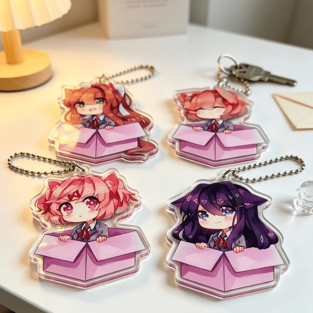 Фото Для игровых аксессуаров DDLC: Натсуки, Юри, Сайори, Моника. Акриловый брелок-подвеска, украшение, мультяшный милый аксессуар для рюкзака, подарок. №1