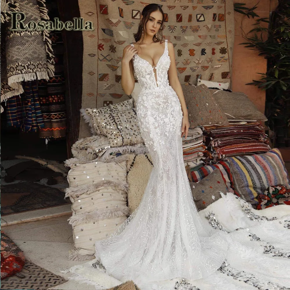 

ROSABELLA Luxury Sexy Cutout Wedding Dresses For Women Illusion Appliques Vestidos De Novia Brautmode Personised Plus