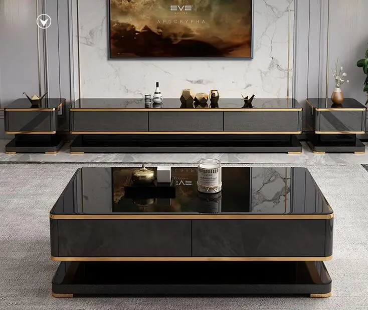 

TV cabinet tea table combination modern simple small family tempered glass new TV cabinet ground cabinet