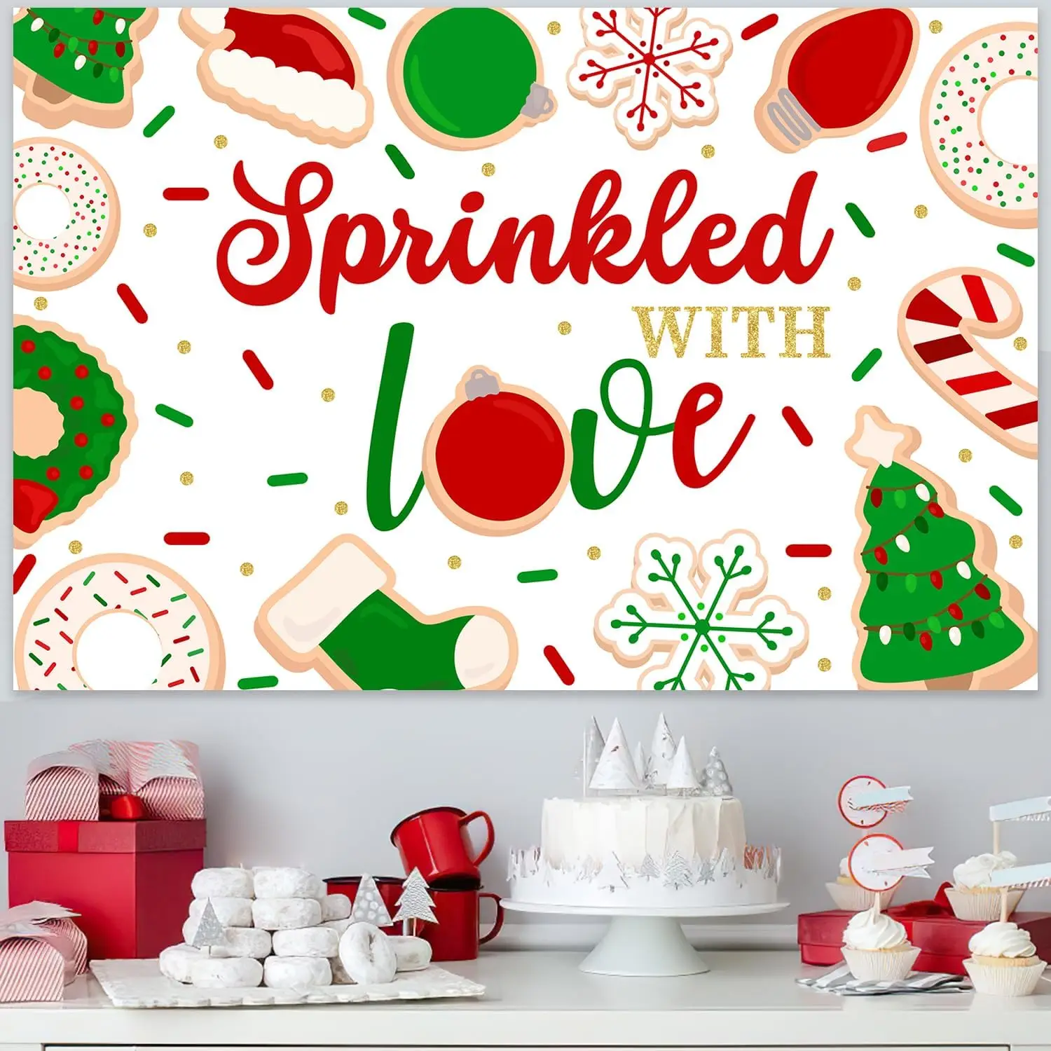 CHEEREVEAL 5x3 фута Рождественский пончик зеленые деревья шляпа снежинки фон декор