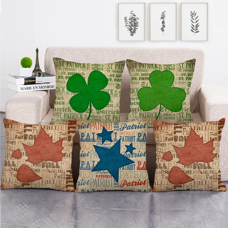 

Lucky Four-leaf Clover Pillowcase Pretty Grass Green Leaves Linen Pillow Case 45x45 Cm Bedroom Decoration Sofa Soft Pillow Cover