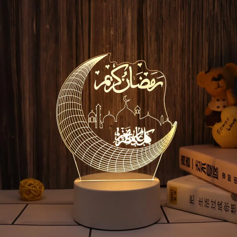 

Islam Muslim Party Decor Supplies Eid Mubarak 3D Led Night Light Ornament Ramadan Festival Home Bedroom Decoration Wind Lantern