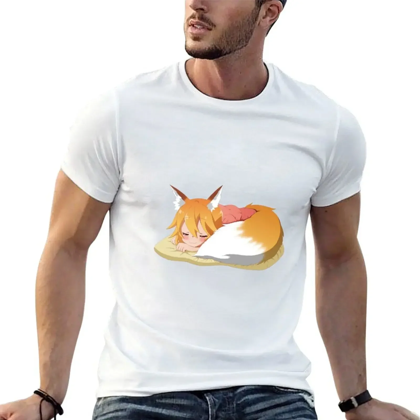 Sewayaki Kitsune no Senko-san - футболка уличная одежда для мальчиков белая с рисунком аниме
